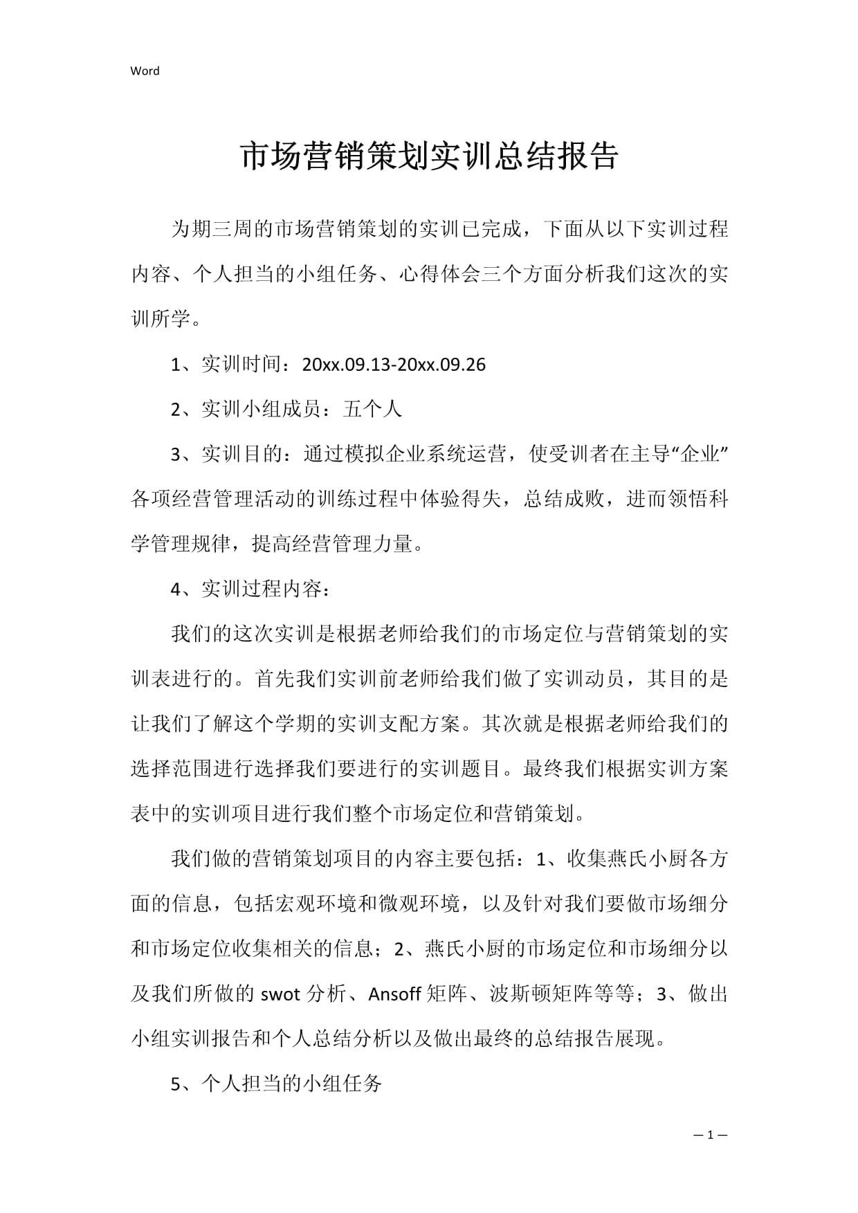 市場營銷策劃實訓總結報告